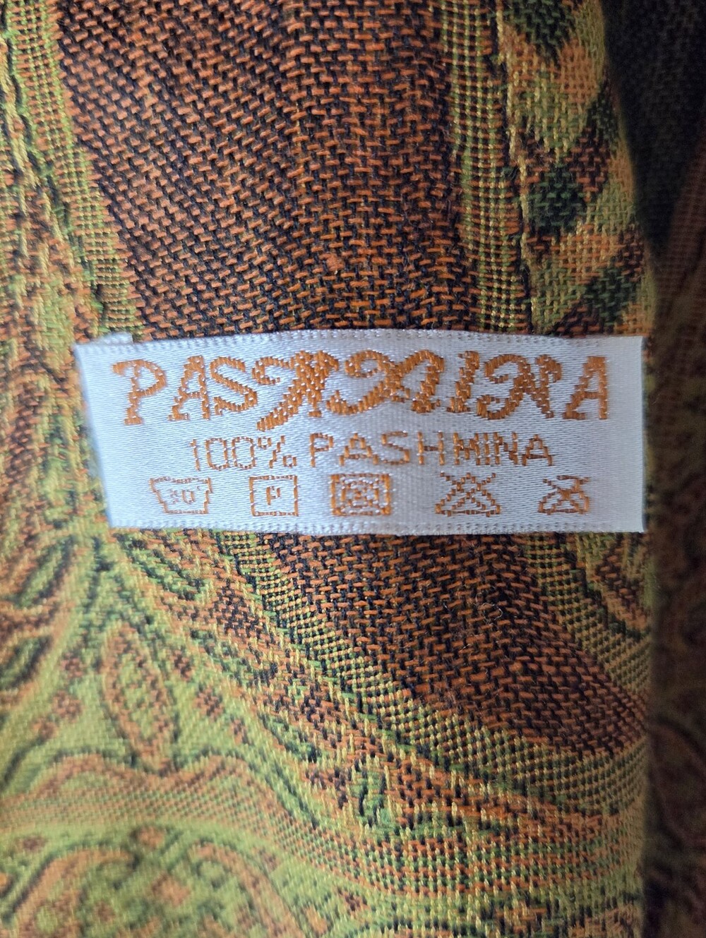 Pashmina cashmere wool and silk paisley print fringe scarf wrap sz 28x72 - Picture 7 of 9